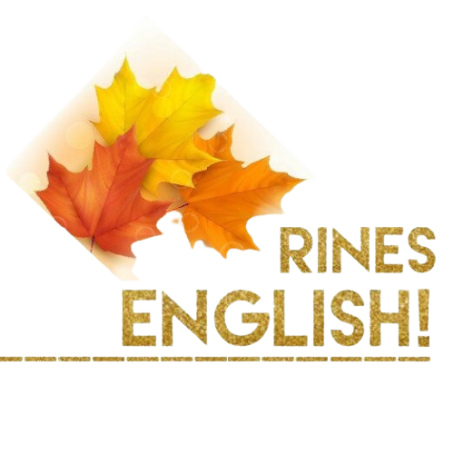 Rines English logo con hojas de otoño